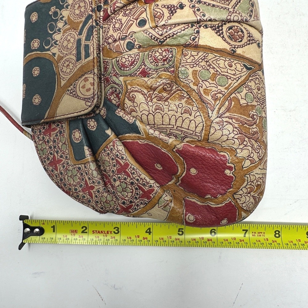 Lisette Vintage Paisley Leather Crossbody Bag Multicolor Mosaic Floral Boho 80s - Picture 7 of 12